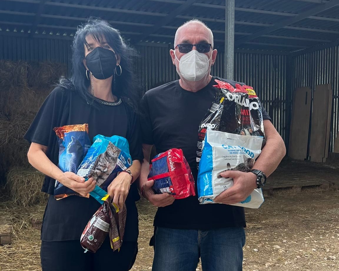 Couple with supplies and masks
