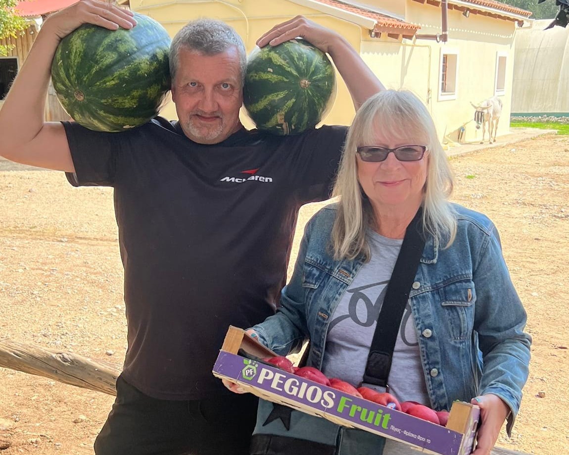 Couple with watermelons